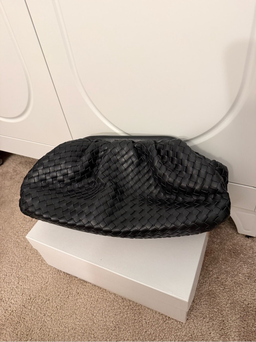 Anthropologie Black Woven Leather Wristlet Clutch